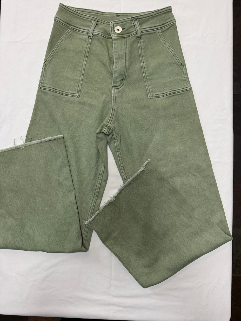 High-Rise Wide Leg Jeans in Olive Green